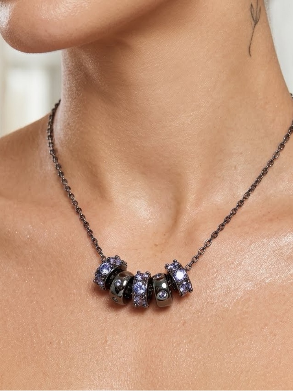 🌻Silver-Tone necklace Charm with Light Blue Crystal Accents